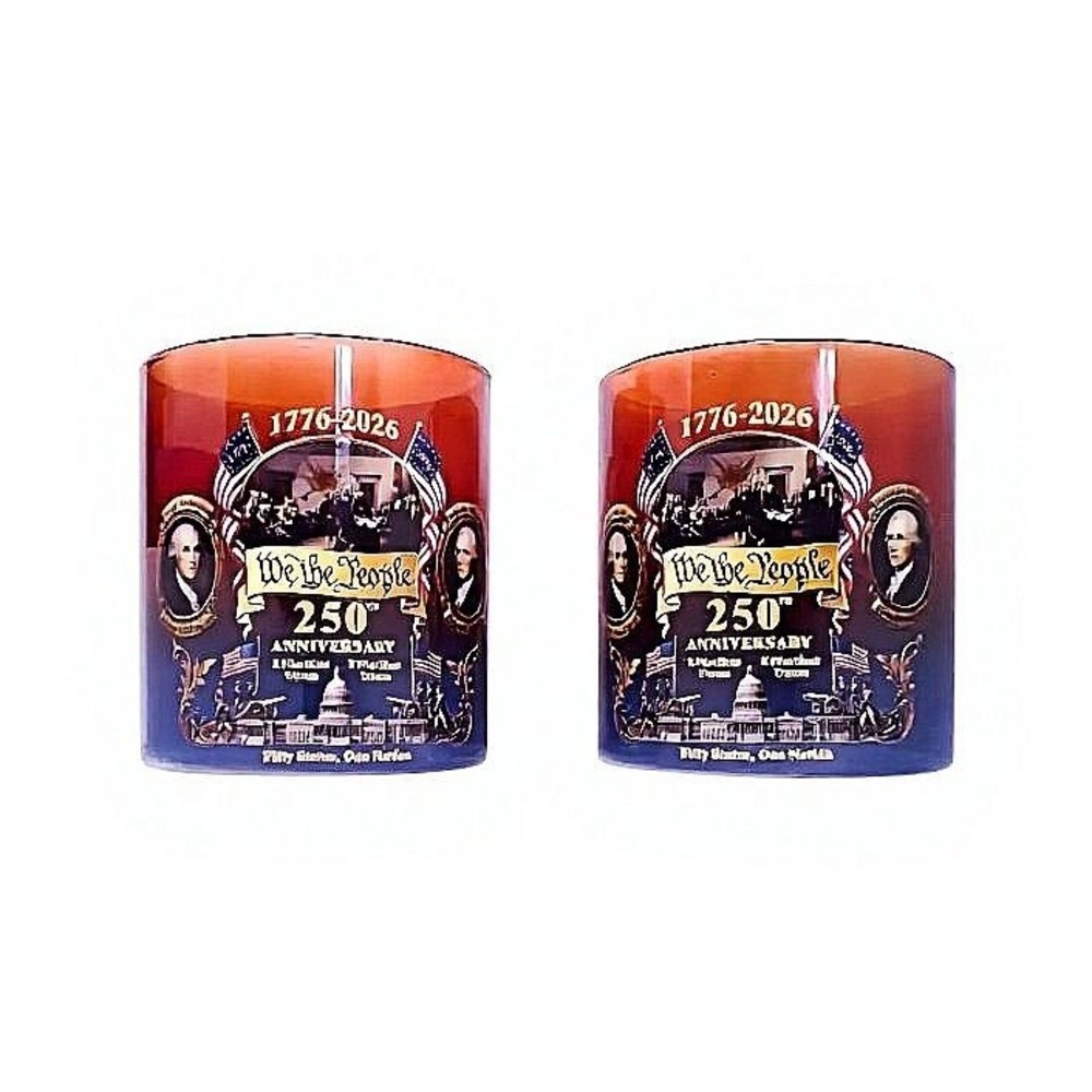 WE THE PEOPLE 250th Anniversary Lowball Glassware Set 1776-2026 Red Blue 2pc EX - Picture 2 of 11